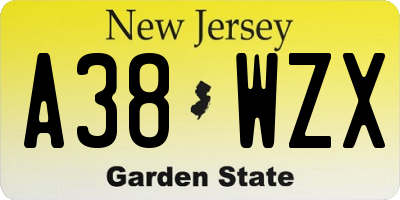 NJ license plate A38WZX