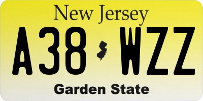 NJ license plate A38WZZ