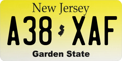 NJ license plate A38XAF