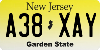 NJ license plate A38XAY