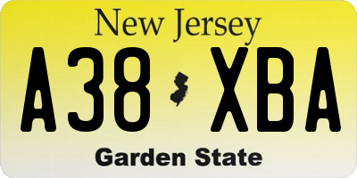NJ license plate A38XBA