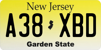 NJ license plate A38XBD