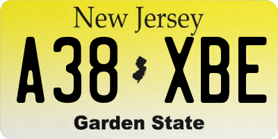 NJ license plate A38XBE