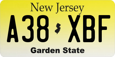 NJ license plate A38XBF