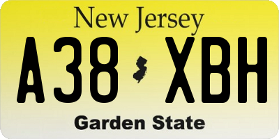 NJ license plate A38XBH