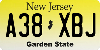 NJ license plate A38XBJ
