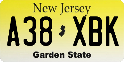 NJ license plate A38XBK