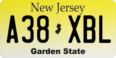 NJ license plate A38XBL