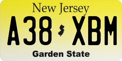 NJ license plate A38XBM