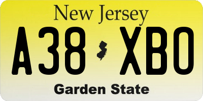NJ license plate A38XBO