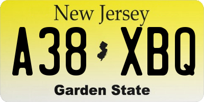 NJ license plate A38XBQ