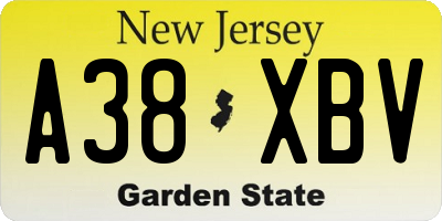 NJ license plate A38XBV