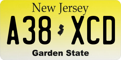 NJ license plate A38XCD