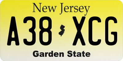 NJ license plate A38XCG