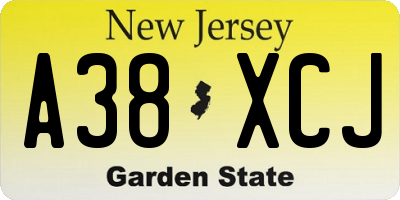 NJ license plate A38XCJ