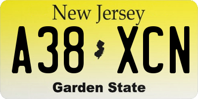 NJ license plate A38XCN
