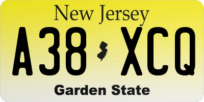 NJ license plate A38XCQ