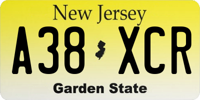 NJ license plate A38XCR