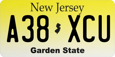 NJ license plate A38XCU