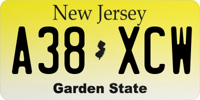 NJ license plate A38XCW