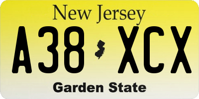 NJ license plate A38XCX