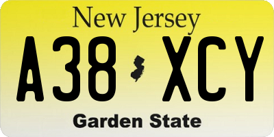 NJ license plate A38XCY