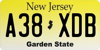 NJ license plate A38XDB