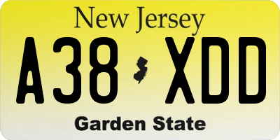 NJ license plate A38XDD