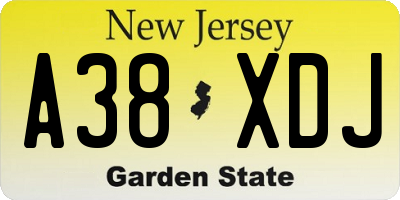 NJ license plate A38XDJ