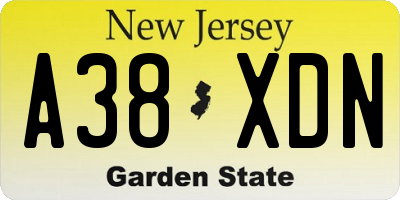 NJ license plate A38XDN
