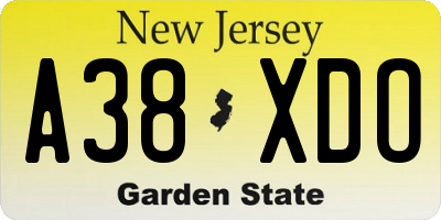 NJ license plate A38XDO
