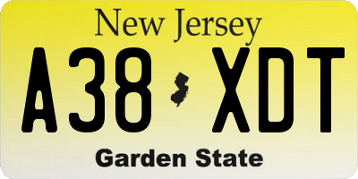 NJ license plate A38XDT