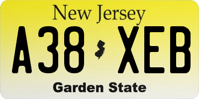 NJ license plate A38XEB