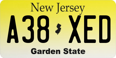 NJ license plate A38XED