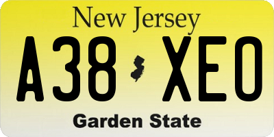 NJ license plate A38XEO