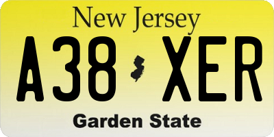 NJ license plate A38XER