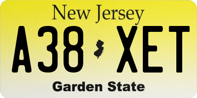 NJ license plate A38XET