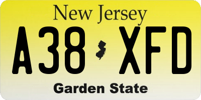 NJ license plate A38XFD
