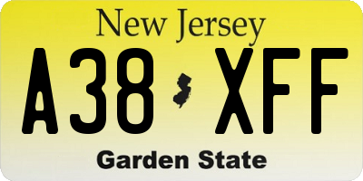 NJ license plate A38XFF