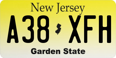 NJ license plate A38XFH