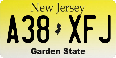 NJ license plate A38XFJ