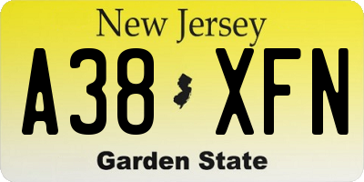 NJ license plate A38XFN