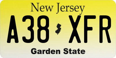 NJ license plate A38XFR