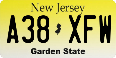 NJ license plate A38XFW