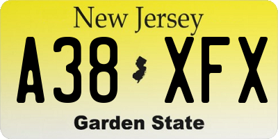 NJ license plate A38XFX