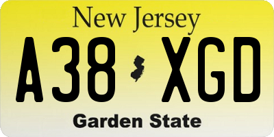 NJ license plate A38XGD