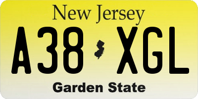 NJ license plate A38XGL