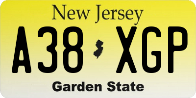 NJ license plate A38XGP