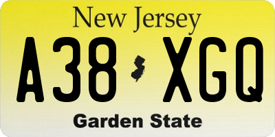 NJ license plate A38XGQ