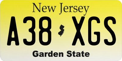 NJ license plate A38XGS
